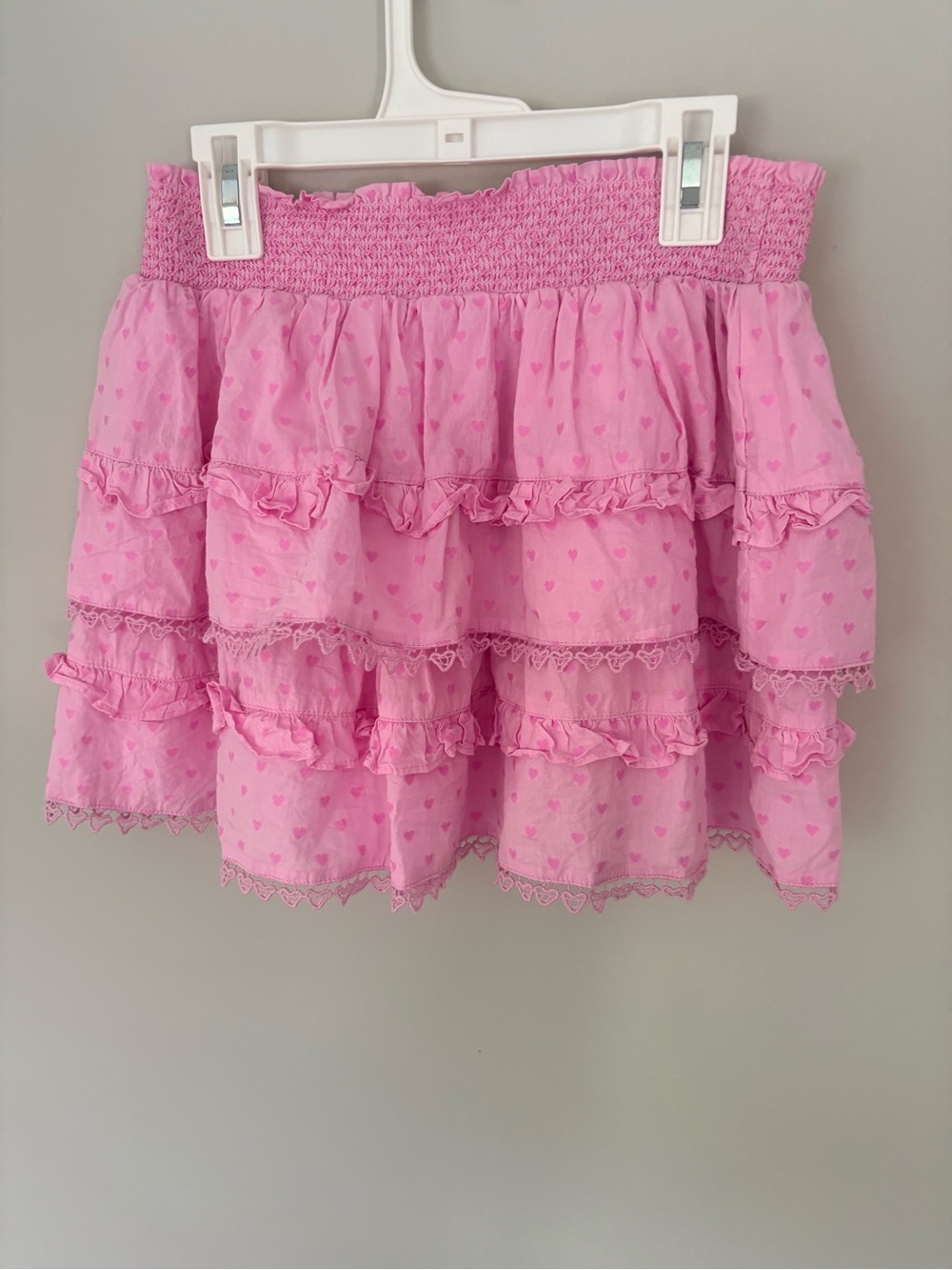 American Girl X LoveShackFancy Pink Heart Ruffle Tiered Skirt, Size Medium 10/12